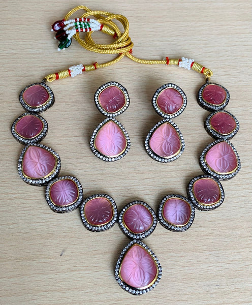 Carved Stone Necklace and earring set.