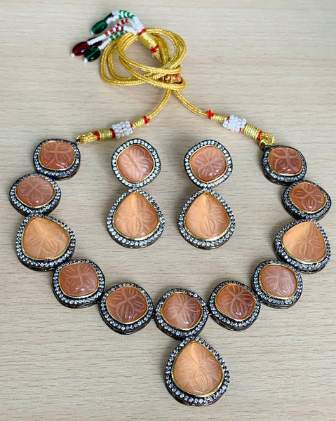 Carved Stone Necklace and earring set.