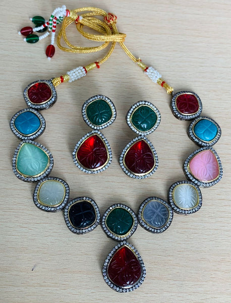 Carved Stone Necklace and earring set.