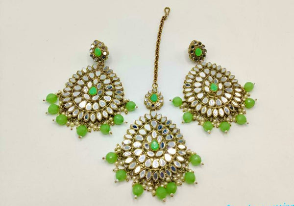 Kundan Beads Earrings with Maang Tikka