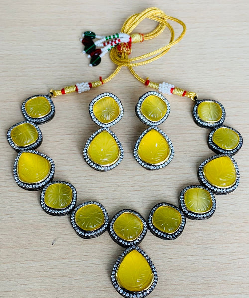Carved Stone Necklace and earring set.