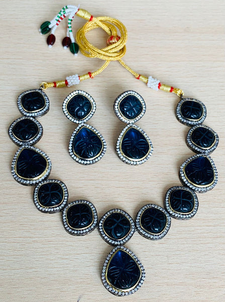 Carved Stone Necklace and earring set.