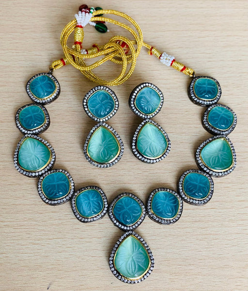 Carved Stone Necklace and earring set.