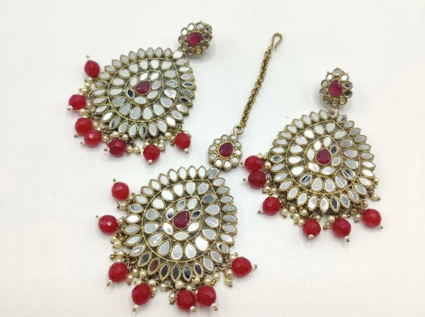 Kundan Beads Earrings with Maang Tikka