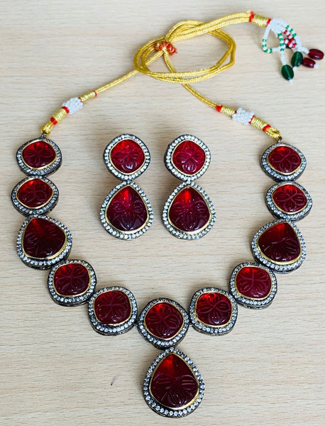 Carved Stone Necklace and earring set.