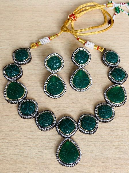Carved Stone Necklace and earring set.